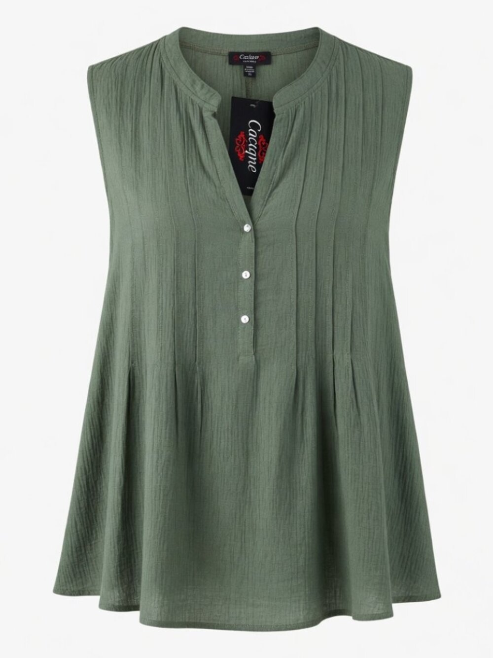 Cocomo Women's Plus Size 2X Sage Green Pintuck Sleeveless Top